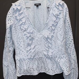 Express Ruffled Neck Eyelet Lace Peplum Top